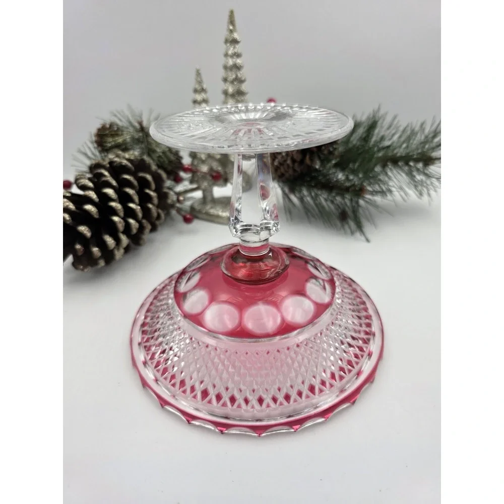 Vintage Cranberry Flash Glass Compote 6